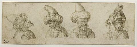 Quatre Orientaux enturbannés, vus en buste, de trois quarts ou de profil
