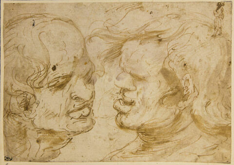 Etude de deux têtes d'hommes, et d'une petite figure, image 1/2