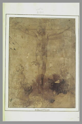 Le Christ sur la Croix, adoré par un saint et par une sainte