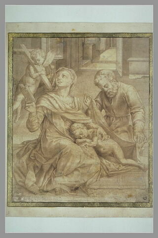 La Vierge à l'Enfant, saint Joseph et un ange portant le calice et la croix