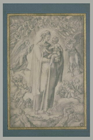 La Vierge et l'Enfant, sur des nuages, entourés de nombreuses figures, image 3/3