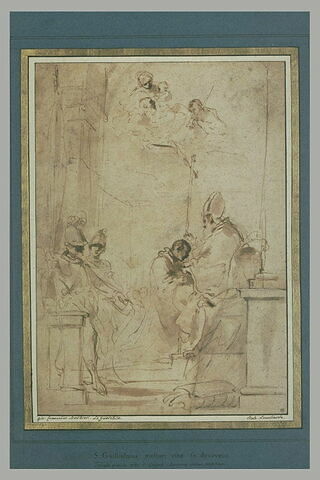 Deux soldats regardent saint Guillaume agenouillé devant un évêque, image 3/3