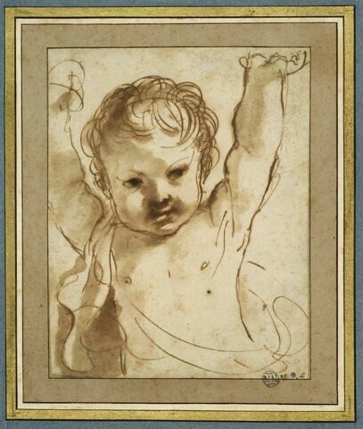 Etude pour un putto, vu en buste, les bras levés, image 1/4