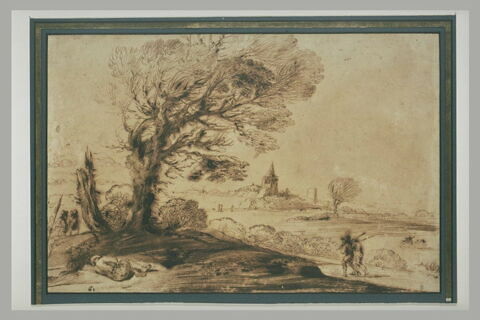 Paysage sous le vent avec un homme endormi sous un arbre, image 2/2
