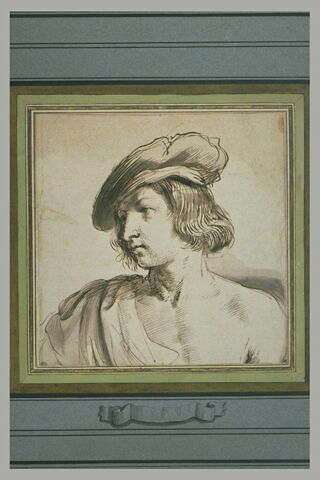 Jeune homme, vu en buste, coiffé d'un bérêt, image 2/2