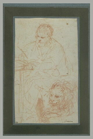 Saint Marc assis, écrivant à une table, avec un lion à ses pieds, image 2/2