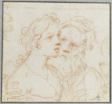 Un vieillard et une femme en buste