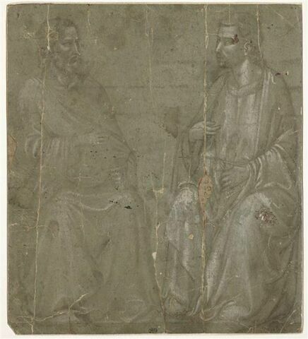 Deux hommes assis, tenant chacun une épée: saint Paul et saint Julien (?)