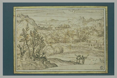 Paysage avec des figures près d'une étendue d'eau, et d'une forteresse, image 1/1