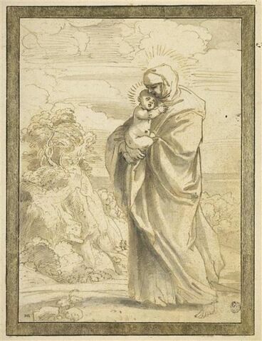 Vierge à l'Enfant debout dans un paysage