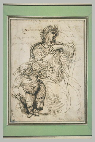 Femme assise et nain portant au poing un perroquet, image 2/2