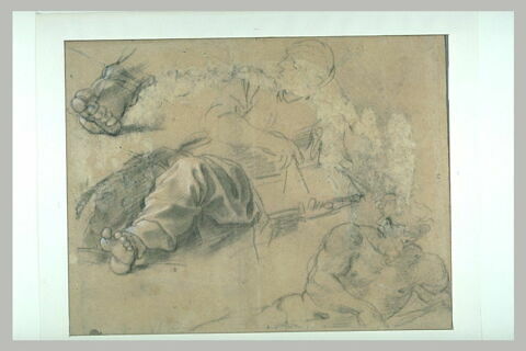 Etudes pour un homme allongé, usant d'un compas sur un livre, image 2/2
