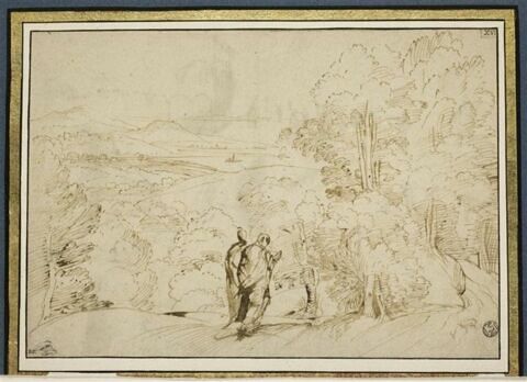 Paysage panoramique avec deux figures drapées au premier plan, image 1/2