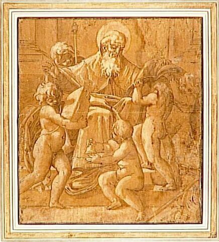 Saint Antoine assis sur un trône, entouré d'anges