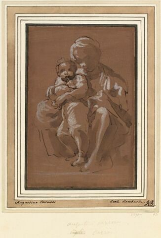Femme assise à terre, tenant un enfant entre ses genoux : Vierge à l'Enfant?, image 1/2
