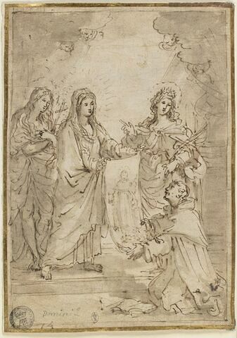 Vierge entourée de deux saintes présentant le Saint Suaire à un religieux