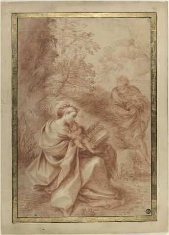 Saint Joseph regarde la Vierge lisant avec l'Enfant endormi dans ses bras