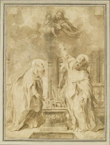Vierge à l'Enfant adorée par les saints Pétrone, Dominique et François