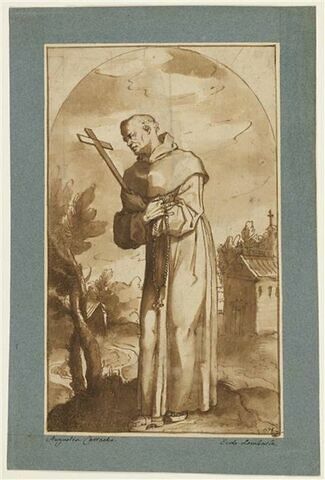 Un moine debout, tenant une croix et un chapelet : saint Dominique (?), image 1/2