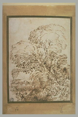 Paysage avec des arbres sur un talus, et à gauche une rivière dans la plaine, image 2/2