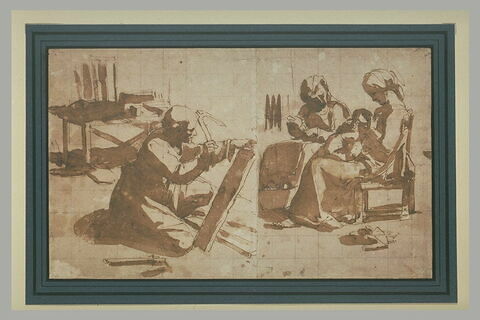 La Vierge, l'Enfant, sainte Anne et saint Joseph préparant une pièce de bois, image 2/2