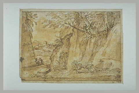 Défilé rocheux, avec des arbres et trois figures, image 2/2