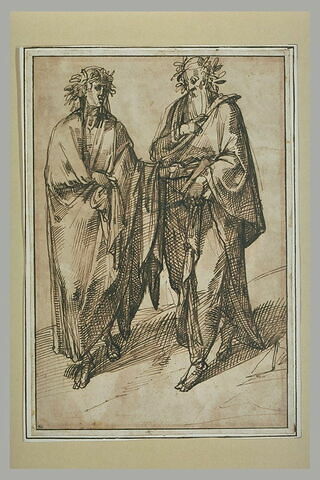 Deux poètes debout, drapées, couronnées de lauriers, image 2/2