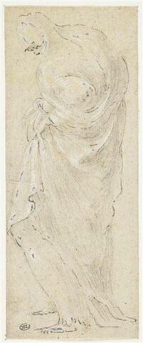 Une figure drapée, debout, tournée vers la gauche, vue de dos, image 1/2