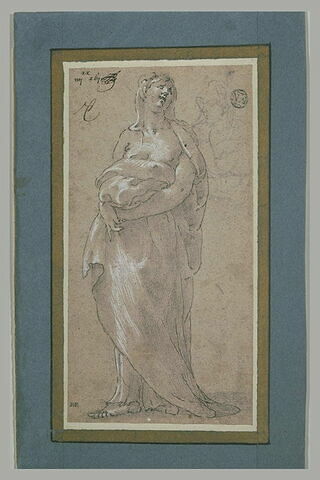 Femme debout, drapée, la tête levée au ciel, et esquisse d'une autre figure, image 2/2