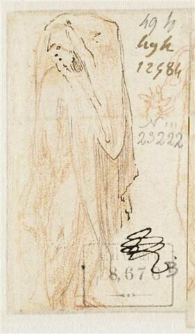Figure drapée, un bras sur la tête et fragment d'une autre figure, image 1/2