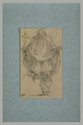 Figure d'homme debout, les bras ouverts, la tête recouverte d'un grand voile, image 2/2