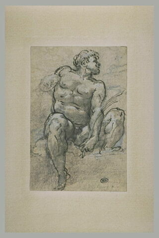 Homme nu, assis sur des nuages, les jambes écartées..., image 2/2