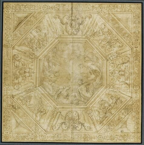 Projet pour un plafond octogonal avec au centre un compartiment octogonal contenant la représentation des neuf Muses