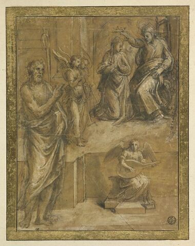 Le Couronnement de la Vierge avec saint Jean Baptiste et trois anges
