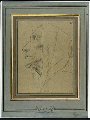 Tête de vieille femme, vue de profil, enveloppée d'une draperie, image 3/4