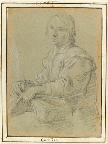 Demi-figure de jeune homme assis, tenant un livre, et écrivant, image 1/2