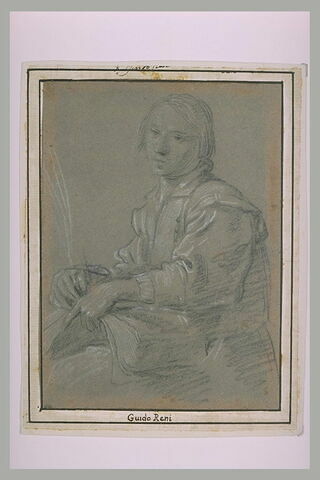 Demi-figure de jeune homme assis, tenant un livre, et écrivant, image 2/2