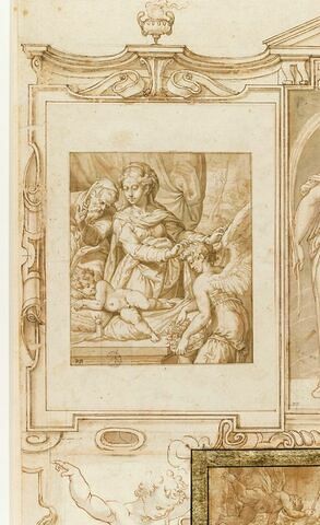 La Vierge, saint Joseph et un ange auprès de l'Enfant endormi