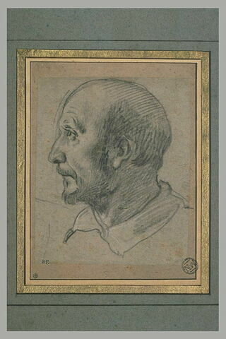 Tête d'homme chauve et moustachu, de profil vers la gauche, image 2/3