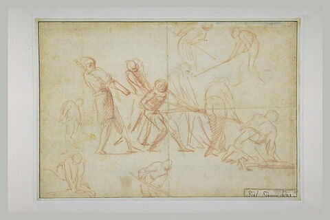 Figures arc-boutés sur une corde, et autres personnages au travail, image 2/3