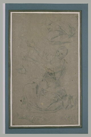 Personnage drapé, agenouillé, reprises des bras, et étude de draperie, image 2/2