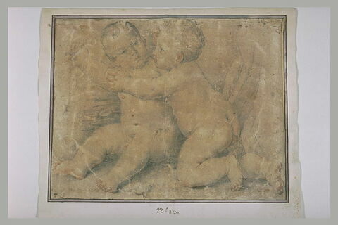 Deux enfants nus, l'un à genoux, l'autre assis, image 1/1