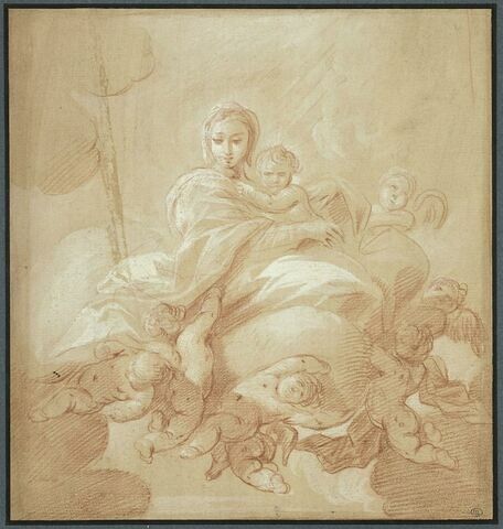 La Vierge et l'Enfant sur des nuages, portés par les anges