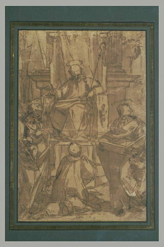 Saint Benoît assis entre saint Jean Baptiste et saint Luc, image 2/2
