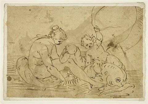 Vénus et deux enfants, portés par un dauphin