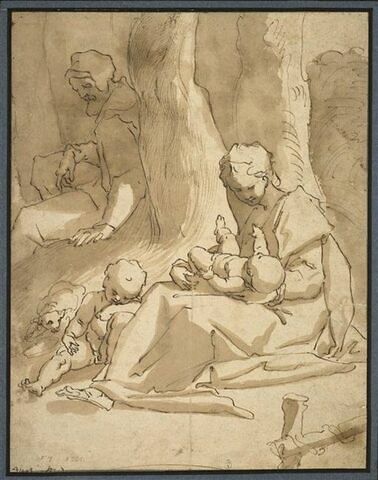 Repos de la Sainte Famille, avec le petit saint Jean Baptiste endormi, image 1/2