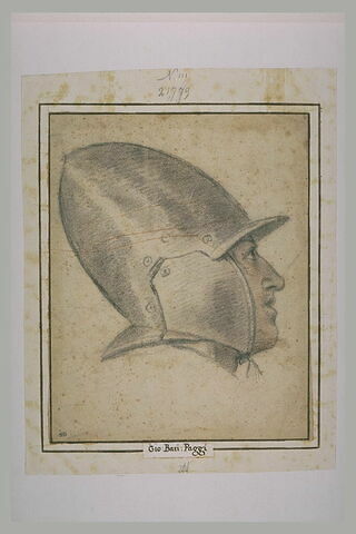 Tête d'homme, coiffée d'un casque, vue de profil, image 2/2