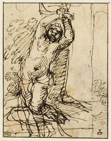 Homme demi nu attaché à un arbre, étude pour un saint Sébastien