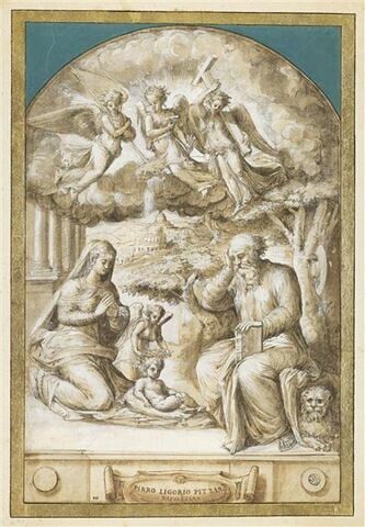 L'Enfant couronné d'épines par un ange, adoré par saint Jérôme et la Vierge