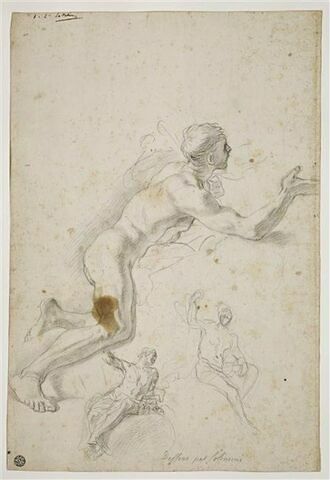Deux figures nues, assises, et saint Jean-Baptiste, nu, appuyé sur un nuage